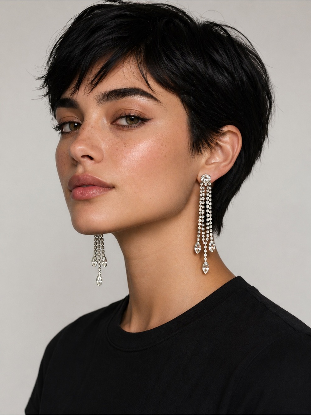 Vintage rhinestone dangling cascading pierced teardrop earrings 4” long